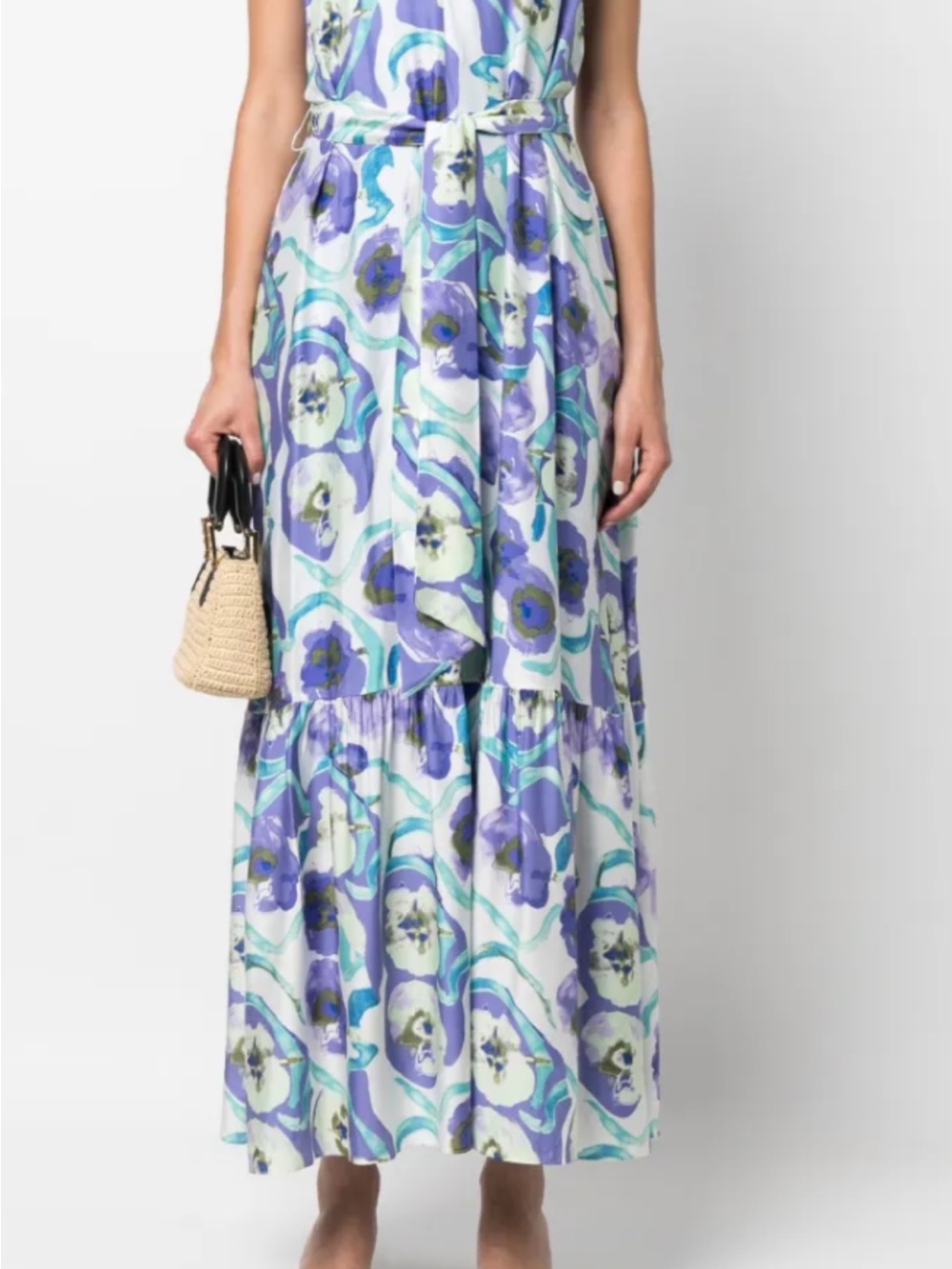 Diane Von Furstenberg Lavender and Teal Floral Tiered Maxi Dress Jodie size XS